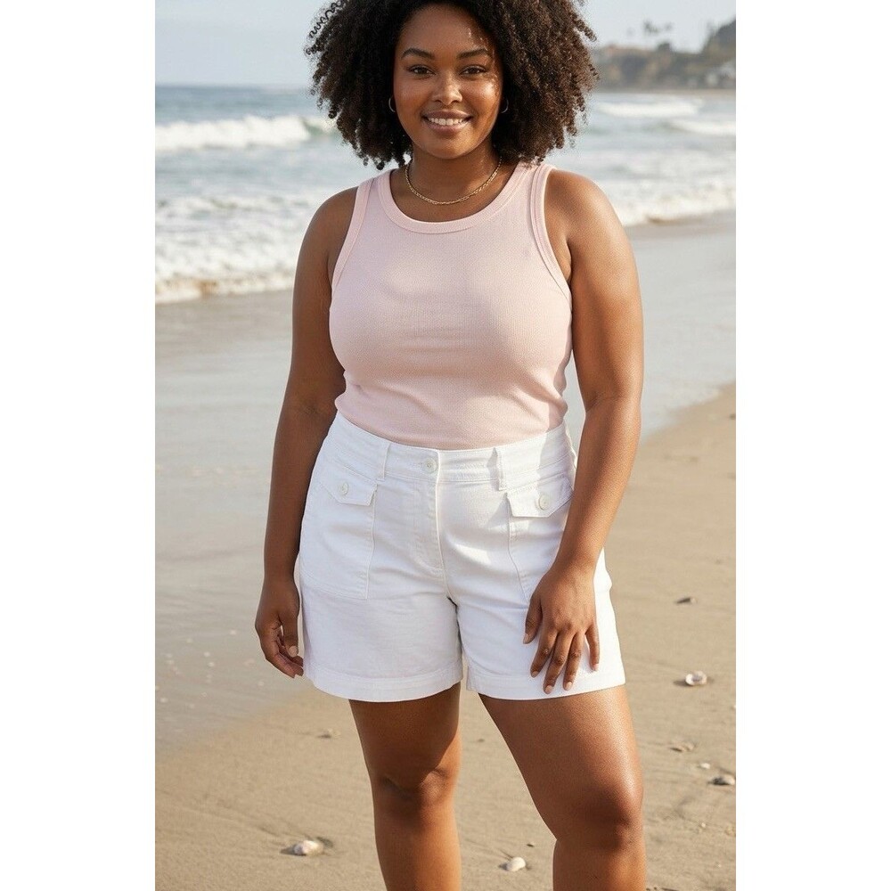 NWT Larry Levine Chino Women's Shorts 14 White  Cotton Stretch Classic Casual